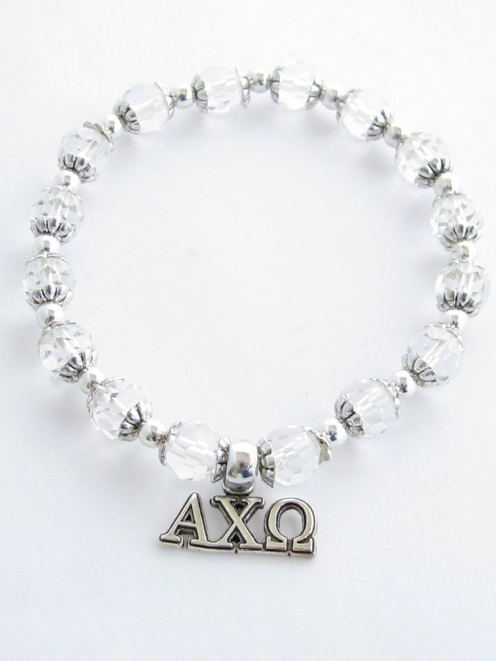   Chi Omega Sorority Clear Glass Crystal Beaded Stretch Bracelet Jewelry