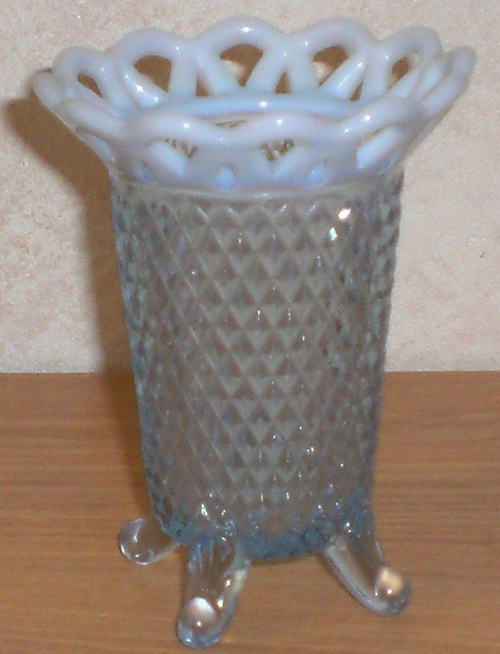   Imperial Art Glass Blue Opalescent Diamond Point With Loop Top Vase
