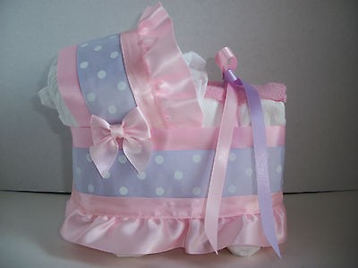   PURPLE POLKA DOTS DOT GIRL DIAPER BASSINET BABY SHOWER CENTERPIECE