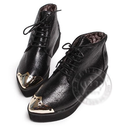 Womens Retro High Rise Sneakers Metallic Pointy Toe Platform Shoes 