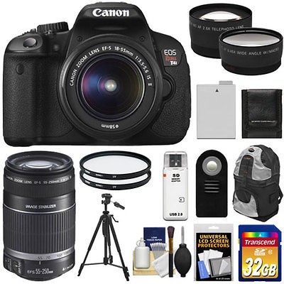 Canon EOS Rebel T4i Digital SLR Camera & 18 55mm IS + 55 250mm IS Lens 