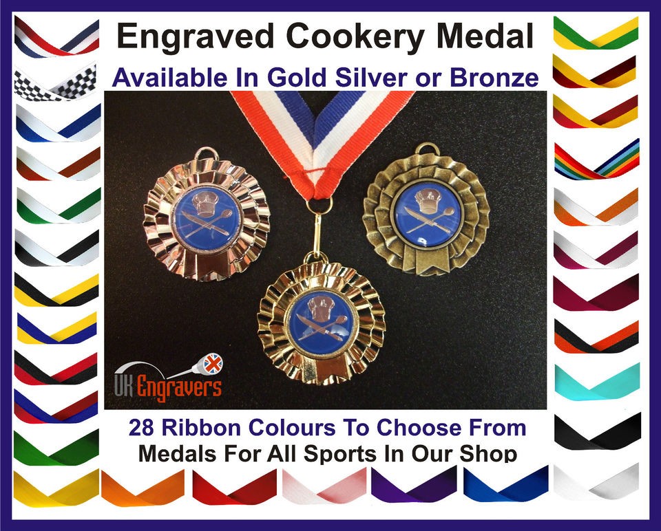 ENGRAVED COOKING COME DINE WITH ME CHEF ROSETTE MEDAL WITH RIBBON 