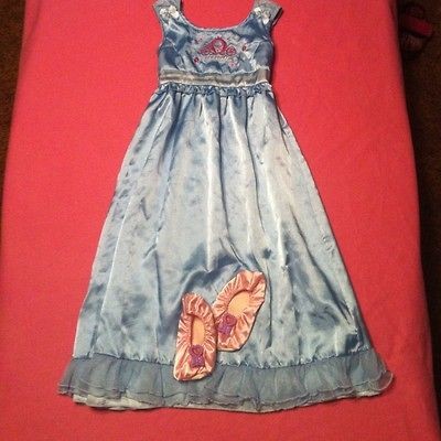 Disney Cinderella Satin Dress Night Gown Dress Up With Slippers Girls 