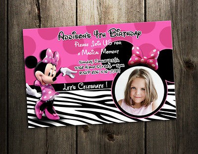 MINNIE MOUSE ZEBRA BIRTHDAY PARTY INVITATION first 1ST CUSTOM CARD 