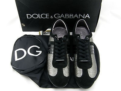 450 DOLCE GABBANA Black SIlver Suede Mens Shoes Sneakers LIMITED 