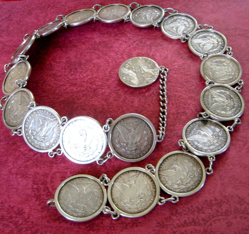   Sterling Silver Bezel 19 MORGAN Silver Dollar Southwest Conch BELT