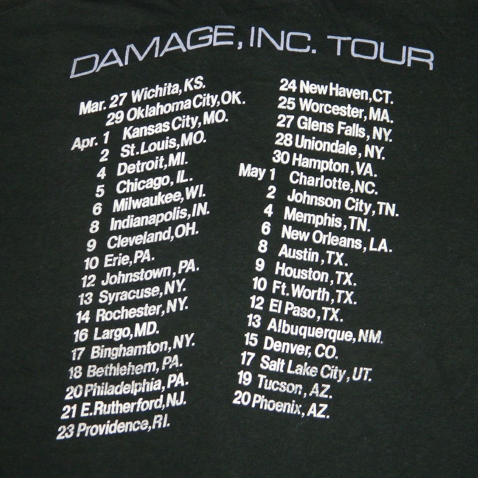   DAMAGE, INC 1986 NORTH AMERICAN TOUR T SHIRT XL MASTER OF PUPPETS
