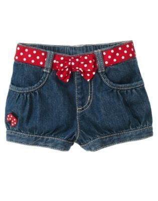   Gymboree Ladybug Denim Shorts 12 18 m polka dot line AND m2m hair bow