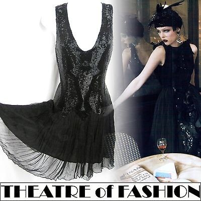 TOPSHOP KATE MOSS FLAPPER DRESS BEADED 20s 30s GLAMOUR NOIR GATSBY 