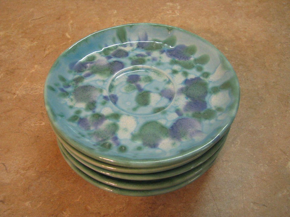 DRYDEN Ozark Frontier SET/LOT 5 Small Plate SAUCERS Purple/Blue Drip 