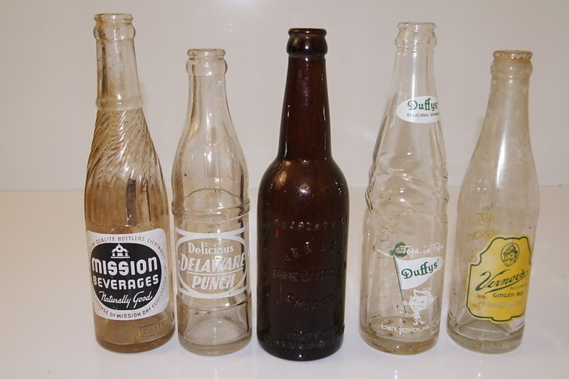   Antique Vintage Soda Bottles ACL Keeley Beer Duffys Vernor’s Ginger