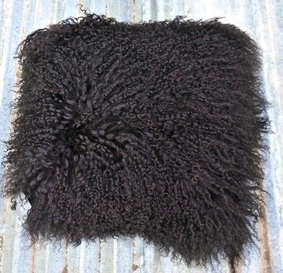 NWT MONGOLIAN Tibet LAMB Goat FUR Pillow 16 x 16 BROWN