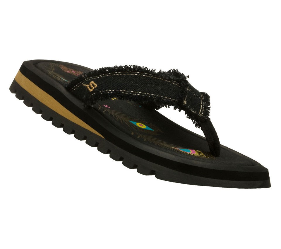 Skechers Womens Cali Heatwaves   Ninja Skills #37593 Black Flip Flops 