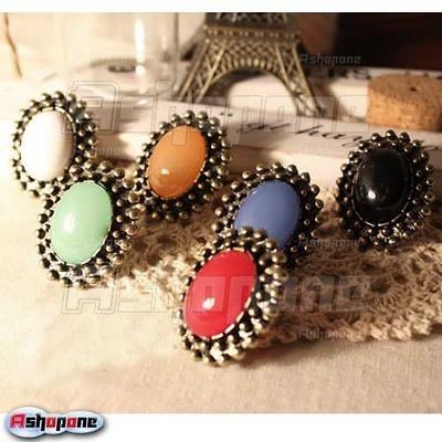 Korean Fashion Cute Candy Color Elliptical Big Gem Stone Adjustable 