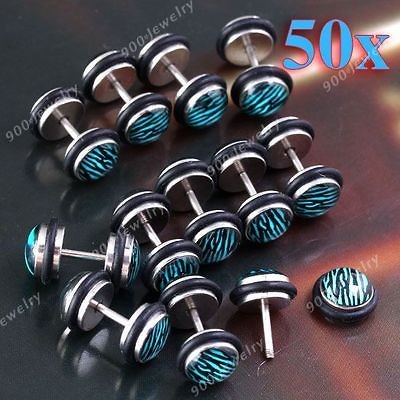 50PC Green Leopard Coin Barbell Ear Studs Fake Cheater Stretcher 