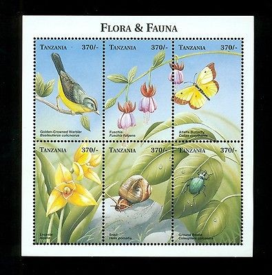 Tanzania BIRDS S S FLORA & FAUNA BEETLE BUTTERFLY SNAIL FLOWERS 