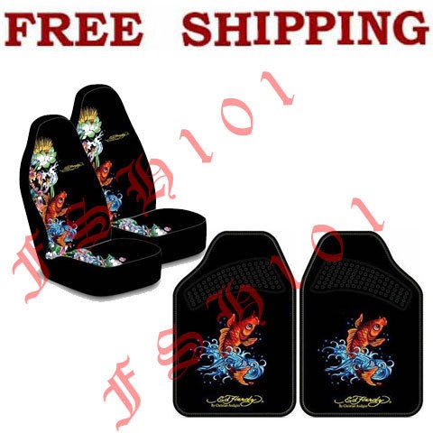 New Set Ed Hardy Koi Fish Car Truck Seat Covers & Floor Mats