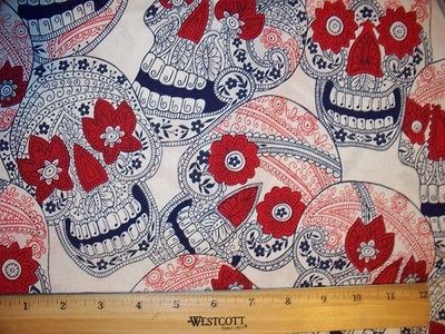 SKULL & BONES HENRY RED TATOO BIKER COTTON FABRIC FQ OOP