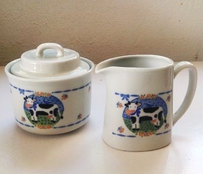 Otagiri   Japan CLARABELLE   Lidded Sugar & Creamer   Black & White 