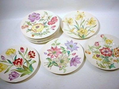 Antique BOOTHS China England 11 DIFFERENT FLORALS Flora SALAD PLATES