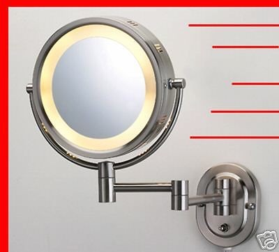 Elegant Lighted Wall Mount 5 Power Make Up Mirror In Nickel 