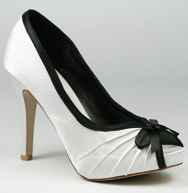 White Black Satin High Heel Open Toe Platform Pump Wild Diva Erin 302