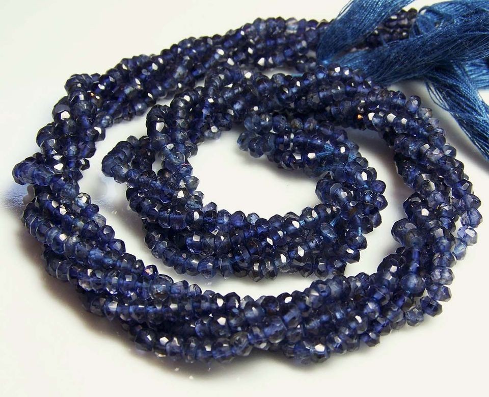   13 strand blue IOLITE faceted rondelle beads 3.5mm WATER SAPPHIRE