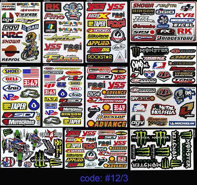 12 sheet Mixed Race Bike Car Motocross scooter ATV Helmet Graphic 