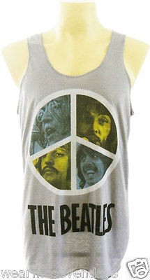 SALE THE BEATLES Fab Four Peace Sign John Lennon New Mens Singlet Top 