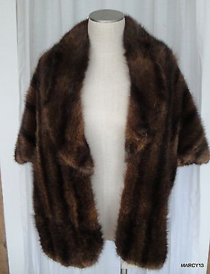 STUNNING VINTAGE 50S 60S REAL MINK FUR STOLE CAPE WRAP REDDISH BROWN 