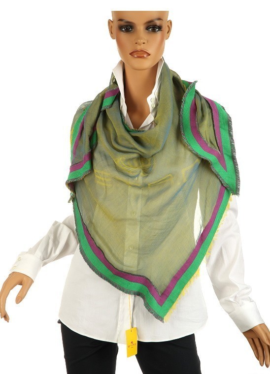 NEW ETRO MILANO LUXURY NEON LIME COTTON TRIANGLE CROWN LOGO SCARF 