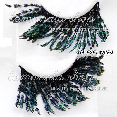 EYELASH False PEACOCK FEATHER Eyelashes 1 Pair MAKEUP PARTY SALON 