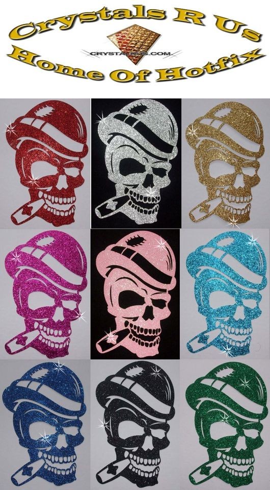 FABRIC GLITTER SKULL CIGAR IRON ON GOTHIC BIKER JACKET CLOTHES 