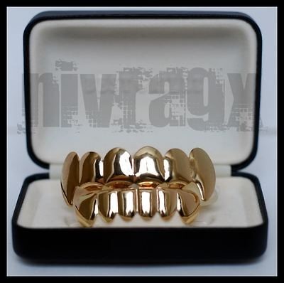 14k Gold Grillz Teeth Vampire Fangs Top Bottom Set Combo Mouth Grills 