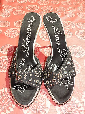 NEW BEVERLY FELDMAN STud Muffin I Love Diamonds Slides Heels Crystals 