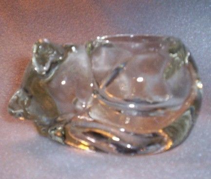 CRYSTAL GLASS SLEEPING CAT VOTIVE CANDLE HOLDER