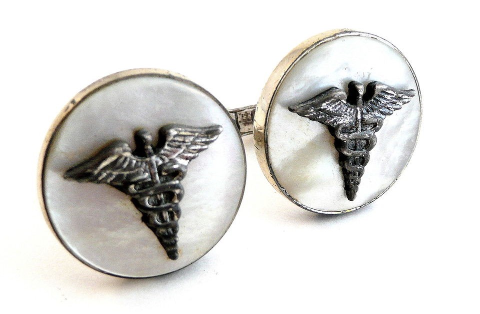 Fenwick & Sailors Sterling & MOP Caduceus MD Cuff Links