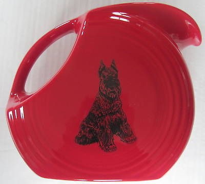 Scarlet Red Fiesta Fiestaware Large Disc Pitcher w/ Schnauzer Dog