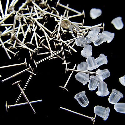 200pcs Flat Pad Silver Plated Earring Ear Stud Post Back Stopper 