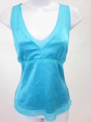 GASP Blue Silk Sheer Sleeveless Blouse Top Sz M