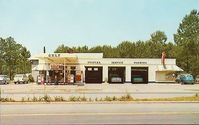 VINTAGE 4x6 GULF GAS OIL SERVICE STATION b/w 50s fords