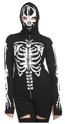 Skeleton Mask Bones Glow In The Dark Halloween Black Full Zip Hoodie 