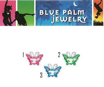 Butterfly Sterling Silver Earrings Enamel CZ Stud H9