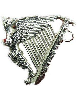 Brand New Chrome Irish Harp Glengarry Cap Badge