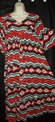 NWT GO SOFTLY RAYON MUU DUSTER CAFTAN HOUSE DRESS FLOUNCE HEM AZTEC S 