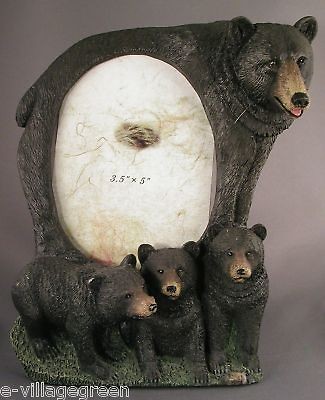 BLACK BEAR & 3 CUBS PICTURE FRAME Desktop NEW Oval 3x5