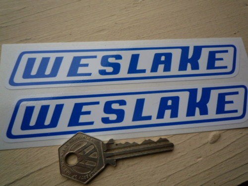 WESLAKE Blue & White script Stickers 150mm Speedway etc