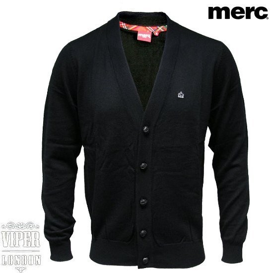 Merc London Harris Fine Gauge Black Wool Fully Fashioned Cardigan 