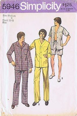 TRADITIONAL OR BASEBALL SHIRT STYLE PAJAMAS   Simplicity 5946, Mens M 