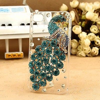 clear green peacock diamond crytal battery hard case cover for iphone 